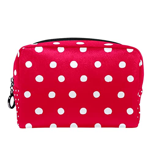 Kleine Kosmetiktasche Reisekosmetiktasche mit Reißverschluss,roter Hintergrund weiße Punkte,Kosmetik Organizer für Frauen von WOSHJIUK