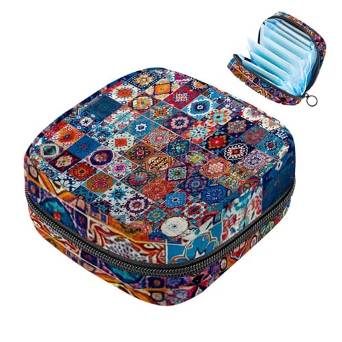 Kleine Reise Make up Tasche,Kosmetiktaschen für Damen,Ethnisches Vintages Kariertes Blumenmuster,Periodentasche Kleine Reise Make up Tasche,Kosmetiktaschen für Damen,Ethnisches Vintages Kariertes Blumenmuster,Periodentasche von WOSHJIUK