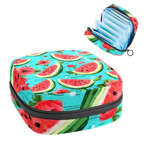 Kleine Reise Make up Tasche,Kosmetiktaschen für Damen,Gänseblümchen Wassermelone Grün,Periodentasche von WOSHJIUK