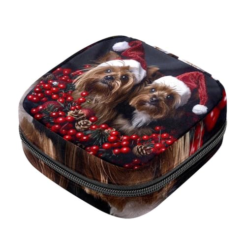 Kleine Reise Make up Tasche,Kosmetiktaschen für Damen,Hund Weihnachten Haustier,Periodentasche von WOSHJIUK