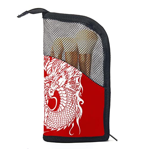 Make-up Pinsel Organizer Tasche mit 12 Make-up-Pinseln,Chinesischer Drache rot,Tragbarer Make-up-Pinselhalter Set Koffer von WOSHJIUK