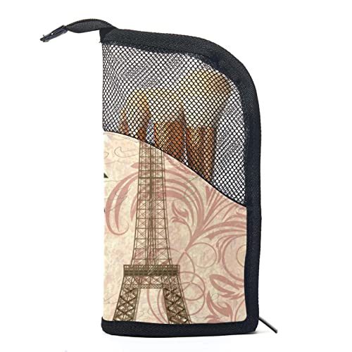 Make-up Pinsel Organizer Tasche mit 12 Make-up-Pinseln,Eiffel TowerParis-Postkarte,Tragbarer Make-up-Pinselhalter Set Koffer von WOSHJIUK