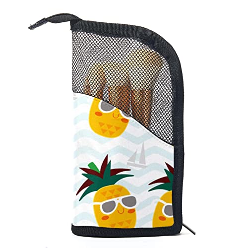 Make-up Pinsel Organizer Tasche mit 12 Make-up-Pinseln,Frucht-Ananas-Sonnenbrille,Tragbarer Make-up-Pinselhalter Set Koffer von WOSHJIUK