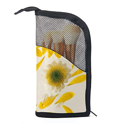 Make-up Pinsel Organizer Tasche mit 12 Make-up-Pinseln,Gelbe Gänseblümchen-Sonnenblume,Tragbarer Make-up-Pinselhalter Set Koffer von WOSHJIUK