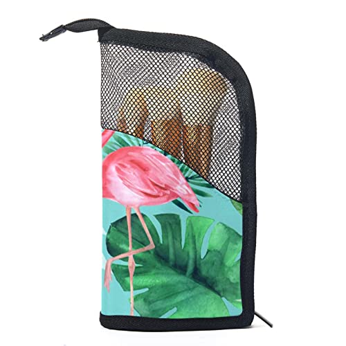 Make-up Pinsel Organizer Tasche mit 12 Make-up-Pinseln,Palmblätter Flamingo tropisch,Tragbarer Make-up-Pinselhalter Set Koffer von WOSHJIUK