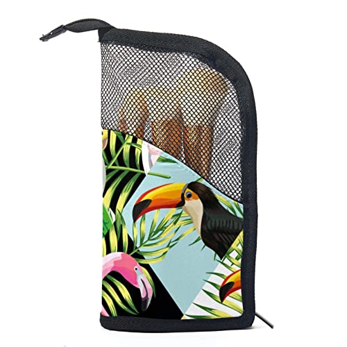 Make-up Pinsel Organizer Tasche mit 12 Make-up-Pinseln,Papagei mit tropischen Palmblättern des Tukans,Tragbarer Make-up-Pinselhalter Set Koffer von WOSHJIUK