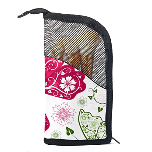 Make-up Pinsel Organizer Tasche mit 12 Make-up-Pinseln,Pflanzenblume Schmetterling,Tragbarer Make-up-Pinselhalter Set Koffer von WOSHJIUK
