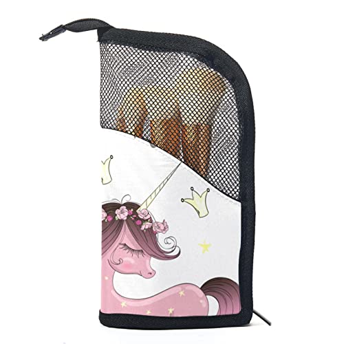 Make-up Pinsel Organizer Tasche mit 12 Make-up-Pinseln,Rosa Mädchen-Tier-Einhorn,Tragbarer Make-up-Pinselhalter Set Koffer von WOSHJIUK