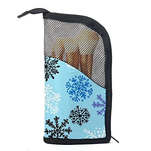 Make-up Pinsel Organizer Tasche mit 12 Make-up-Pinseln,Schneeflocken für Weihnachten mit Blumen,Tragbarer Make-up-Pinselhalter Set Koffer von WOSHJIUK