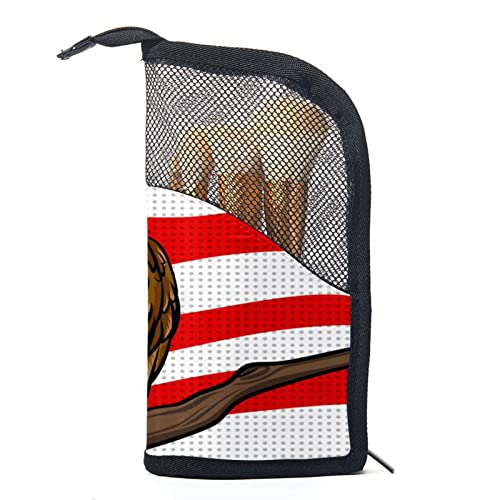 Make-up Pinsel Organizer Tasche mit 12 Make-up-Pinseln,Weißköpfiger Adler der amerikanischen Flagge,Tragbarer Make-up-Pinselhalter Set Koffer von WOSHJIUK