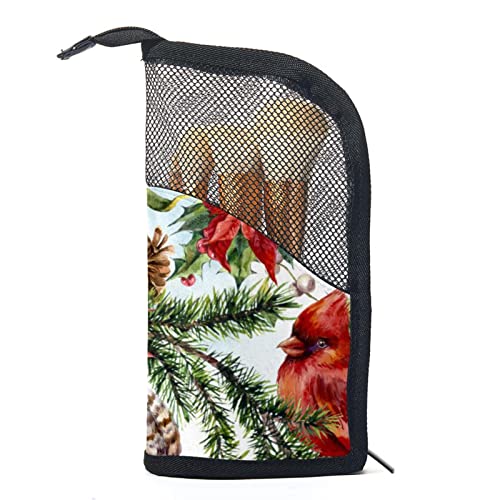 Make-up Pinsel Organizer Tasche mit 12 Make-up-Pinseln,aquarell weihnachtsvogel Blumen,Tragbarer Make-up-Pinselhalter Set Koffer von WOSHJIUK
