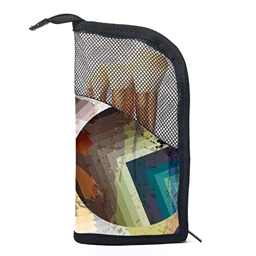 Make-up Pinsel Organizer Tasche mit 12 Make-up-Pinseln,geometrischer Abstrakter Kunstdruck,Tragbarer Make-up-Pinselhalter Set Koffer von WOSHJIUK