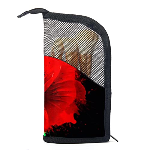 Make-up Pinsel Organizer Tasche mit 12 Make-up-Pinseln,rote Mohn-Aquarellfarbe,Tragbarer Make-up-Pinselhalter Set Koffer von WOSHJIUK