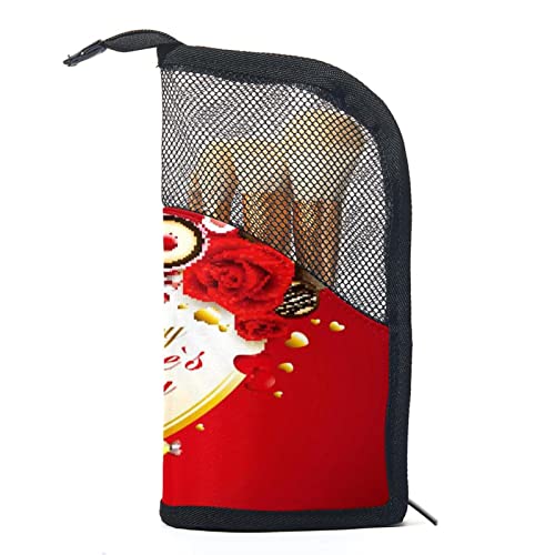 Make-up Pinsel Organizer Tasche mit 12 Make-up-Pinseln,roter und Goldener Valentinstag,Tragbarer Make-up-Pinselhalter Set Koffer von WOSHJIUK