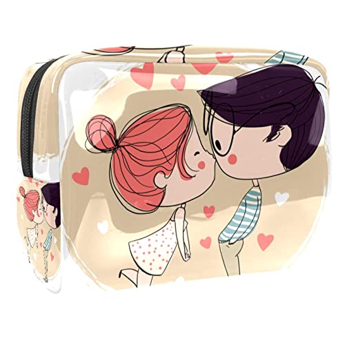 Make-up-Tasche PVC wasserdichte Kosmetiktasche,Valentinstag Mädchen und Junge,Reise-Kosmetik-Organizer,Kulturbeutel von WOSHJIUK