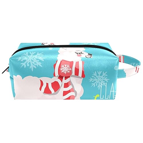 Make-up-Tasche aus PU-Leder,Reise-Kosmetiktasche,Make-up-Tasche,Weißes Kamel mit weihnachtsrotem Schal,Kosmetik Organizer für Frauen von WOSHJIUK