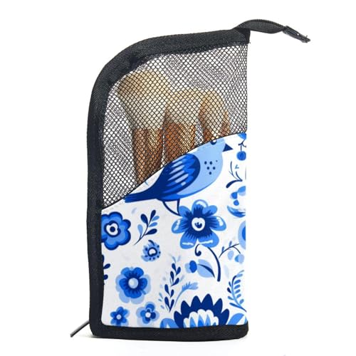 Make up Tasche klein,Make up Reisetasche,Blumen Vögel Blaue Blätter,Make up Organizer Tasche von WOSHJIUK