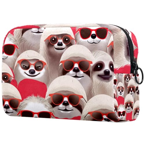 Make up Taschen Organizer,Kosmetiktaschen für Frauen,Cartoon Faultier mit Brille,kleine Make up Tasche von WOSHJIUK