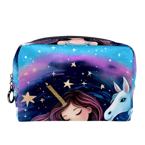 Make up Taschen Organizer,Kosmetiktaschen für Frauen,Einhorn und Mädchen,kleine Make up Tasche von WOSHJIUK