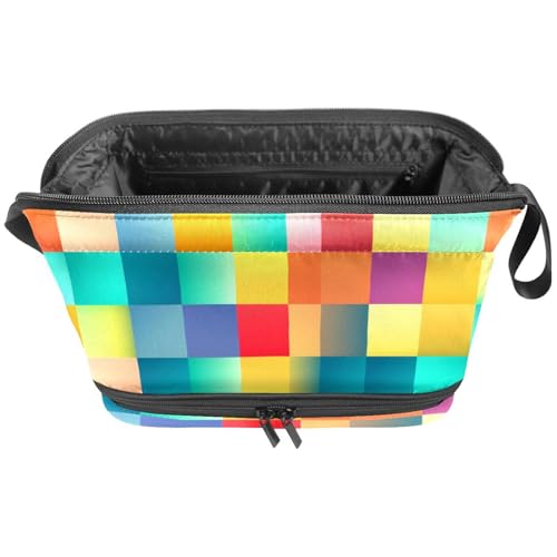 Make up Taschen für Damen,Kulturbeutel für Herren,Buntes modernes Kariertes Muster,Reise Kosmetiktasche Make up Taschen für Damen,Kulturbeutel für Herren,Buntes modernes Kariertes Muster,Reise Kosmetiktasche von WOSHJIUK