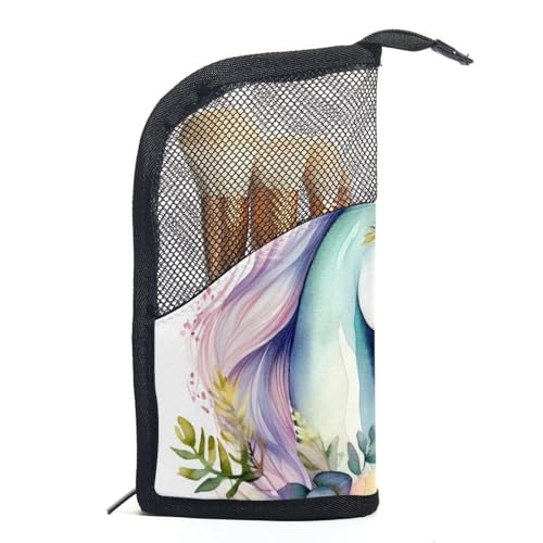 Make up Taschen für Damen,Kulturbeutel für Herren,Einhorn Blumenbüsche,Reise Kosmetiktasche von WOSHJIUK