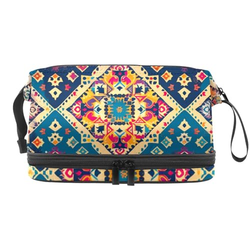 Make up Taschen für Damen,Kulturbeutel für Herren,Ethnisches Vintages Kariertes Blumenmuster,Reise Kosmetiktasche Make up Taschen für Damen,Kulturbeutel für Herren,Ethnisches Vintages Kariertes Blumenmuster,Reise Kosmetiktasche von WOSHJIUK