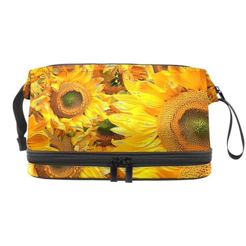 Make up Taschen für Damen,Kulturbeutel für Herren,Florale Sonnenblume,Reise Kosmetiktasche von WOSHJIUK