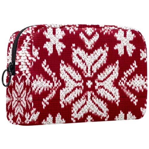 Make up Taschen für Damen,Kulturbeutel für Herren,Vintages Weihnachtsrotes Kariertes Muster,Reise Kosmetiktasche von WOSHJIUK