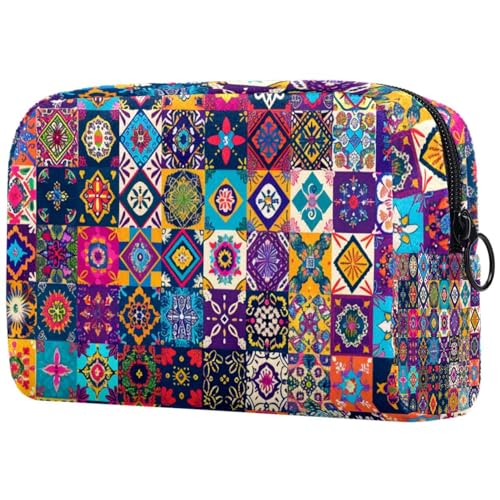Reise Kulturbeutel,kleine Make up Tasche,Ethnisches Vintages Kariertes Blumenmuster,Make up Taschen für Frauen Reise Kulturbeutel,kleine Make up Tasche,Ethnisches Vintages Kariertes Blumenmuster,Make up Taschen für Frauen von WOSHJIUK