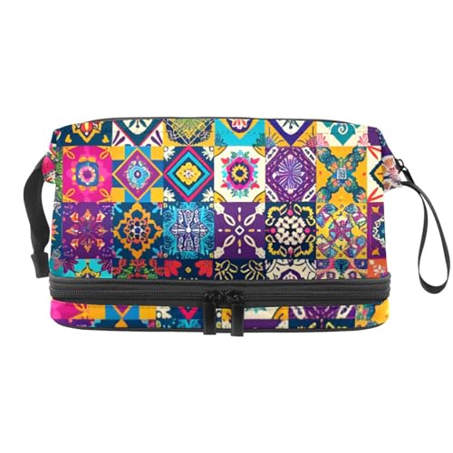 Reise Kulturbeutel,kleine Make up Tasche,Ethnisches Vintages Kariertes Blumenmuster,Make up Taschen für Frauen Reise Kulturbeutel,kleine Make up Tasche,Ethnisches Vintages Kariertes Blumenmuster,Make up Taschen für Frauen von WOSHJIUK