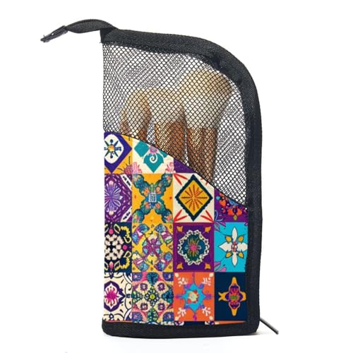 Reise Kulturbeutel,kleine Make up Tasche,Ethnisches Vintages Kariertes Blumenmuster,Make up Taschen für Frauen Reise Kulturbeutel,kleine Make up Tasche,Ethnisches Vintages Kariertes Blumenmuster,Make up Taschen für Frauen von WOSHJIUK
