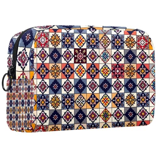 Reise Kulturbeutel,kleine Make up Tasche,Ethnisches Vintages Kariertes Blumenmuster,Make up Taschen für Frauen Reise Kulturbeutel,kleine Make up Tasche,Ethnisches Vintages Kariertes Blumenmuster,Make up Taschen für Frauen von WOSHJIUK
