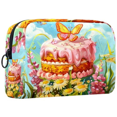 Reise Kulturbeutel,kleine Make up Tasche,Osterfrühlings Schmetterlingskuchen,Make up Taschen für Frauen von WOSHJIUK