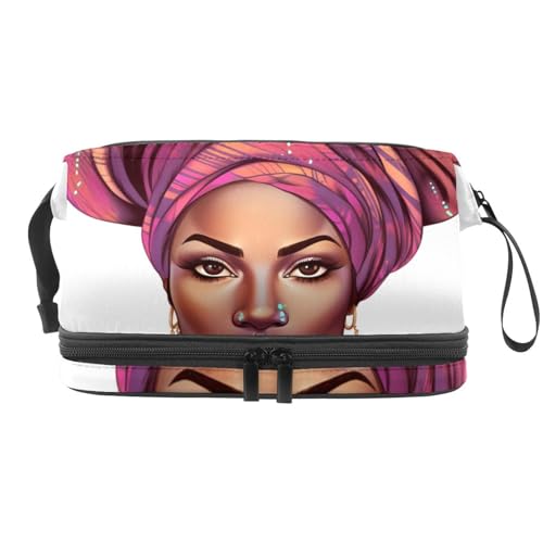 Reise Make up Tasche,Reise Kulturbeutel für Damen,Afroamerikanerfrauen ethnisches Mädchen,Kosmetik Reisetasche von WOSHJIUK