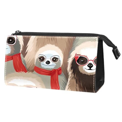 Reise Make up Tasche,Reise Kulturbeutel für Damen,Cartoon Faultier mit Brille,Kosmetik Reisetasche von WOSHJIUK