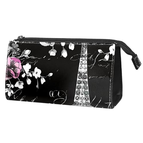 Reise Make up Tasche,Reise Kulturbeutel für Damen,Eiffelturm Muster Blume,Kosmetik Reisetasche von WOSHJIUK