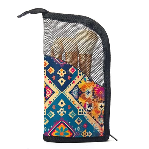 Reise Make up Tasche,Reise Kulturbeutel für Damen,Ethnisches Vintages Kariertes Blumenmuster,Kosmetik Reisetasche Reise Make up Tasche,Reise Kulturbeutel für Damen,Ethnisches Vintages Kariertes Blumenmuster,Kosmetik Reisetasche von WOSHJIUK