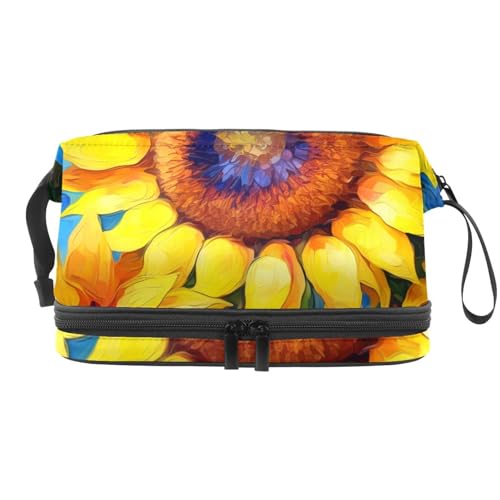 Reise Make up Tasche,Reise Kulturbeutel für Damen,aquarell Sonnenblume,Kosmetik Reisetasche von WOSHJIUK