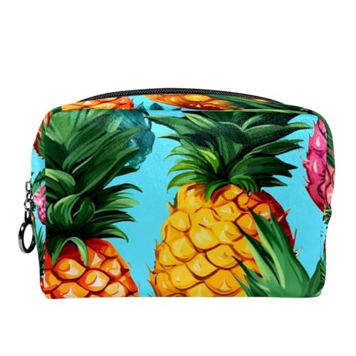 Reise Make up Tasche,Reise Kulturbeutel für Damen,farbige Streifen aquarell Ananas,Kosmetik Reisetasche von WOSHJIUK