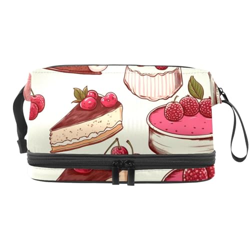 Reise Make up Tasche,Reise Kulturbeutel für Damen,nachspeisen Kuchen Kirsch Erdbeere,Kosmetik Reisetasche von WOSHJIUK