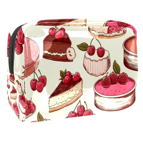 Reise Make up Tasche,Reise Kulturbeutel für Damen,nachspeisen Kuchen Kirsch Erdbeere,Kosmetik Reisetasche von WOSHJIUK