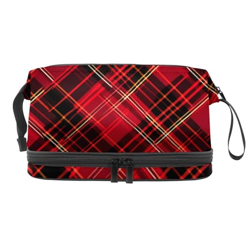 Reise Make up Tasche,Reise Kulturbeutel für Damen,weihnachtsrot dunkelgrün kariert,Kosmetik Reisetasche Reise Make up Tasche,Reise Kulturbeutel für Damen,weihnachtsrot dunkelgrün kariert,Kosmetik Reisetasche von WOSHJIUK