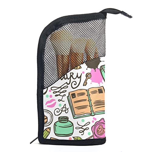 Reise Make-upbürsten Tasche,wissen Lernen Buch Cartoon,Kosmetiktasche für Make-up-Pinsel, Etui mit 12 Make-up-Pinseln von WOSHJIUK