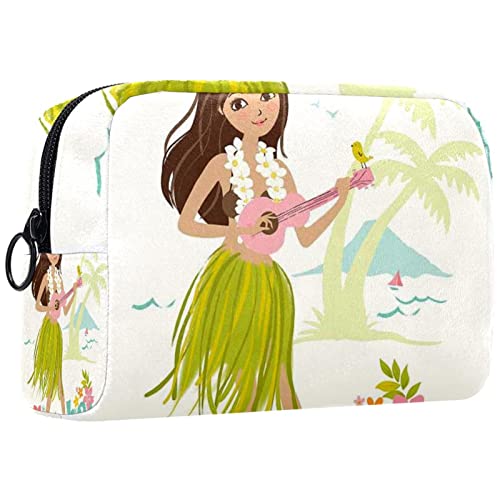 Reisekosmetiktasche,kleine Make-up-Tasche für Frauen,Aloha-Mädchen im Grasrockstrand,Kosmetik-Organizer-Tasche mit Reißverschluss von WOSHJIUK