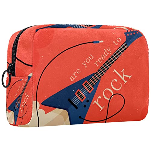 Reisekosmetiktasche,kleine Make-up-Tasche für Frauen,Rock im roten Gitarrenstil,Kosmetik-Organizer-Tasche mit Reißverschluss von WOSHJIUK