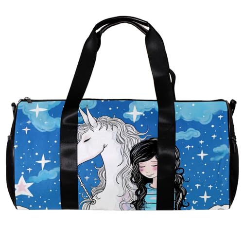 Reisetasche,Herren Sporttasche,Damen Sporttasche,Einhorn und Mädchen,Sporttasche von WOSHJIUK