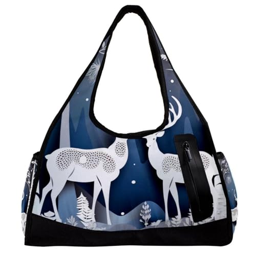 Reisetasche,Herren Sporttasche,Damen Sporttasche,Weihnachten Hirsch Wald Schnee Winter,Sporttasche von WOSHJIUK