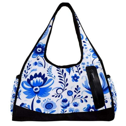 Sporttaschen für Damen,Reisetasche für Reisen,Blumen Vögel Blaue Blätter,Sporttasche für Herren von WOSHJIUK