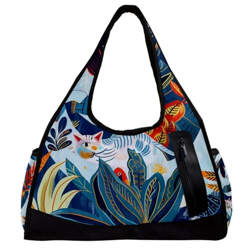 Sporttaschen für Damen,Reisetasche für Reisen,Blumenkatze und Mädchen,Sporttasche für Herren von WOSHJIUK