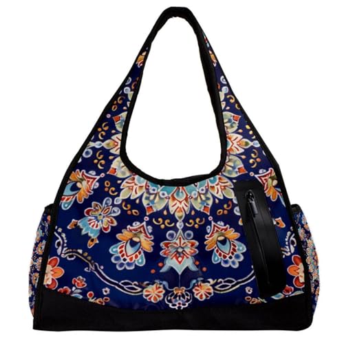 Sporttaschen für Damen,Reisetasche für Reisen,Ethnische farbige Blumenmandala,Sporttasche für Herren von WOSHJIUK